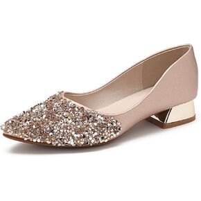 Women's Pumps, Closed Toe Chunky Heels for Women, Comfortable Work Pumps Shoes, Pointed Toe Rhinestones Dress Wedding Pumps for Women