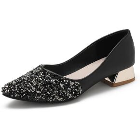 Women's Pumps, Closed Toe Chunky Heels for Women, Comfortable Work Pumps Shoes, Pointed Toe Rhinestones Dress Wedding Pumps for Women
