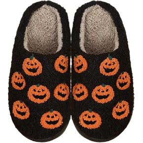 Women's Men's Halloween Pumpkin Slippers Fuzzy Cat Slippers with Soft Memory Foam Cartoon Plush Fluffy Warm Fur Lined Slippers