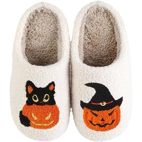 Women's Men's Halloween Pumpkin Slippers Fuzzy Cat Slippers with Soft Memory Foam Cartoon Plush Fluffy Warm Fur Lined Slippers
