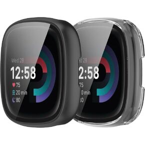 Chofit Screen Protector for Fitbit Sense 2/Versa 4 with HD Tempered Glass Sensitive Touch Protective Case, Hard PC Cover with Full Coverage Bumper for Sense 2/Versa 4 Smartwatch (Rose Gold&Silver)