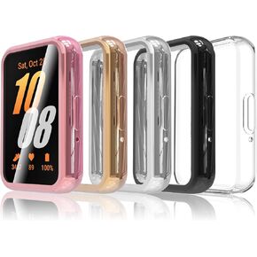 Simpeak 5-Pack Soft Screen Protector Bumper Case Compatible with Samsung Galaxy Fit 3 Smartwatch, Full Protection, Rose Pink/Clear/Silver/Black/Rose Gold