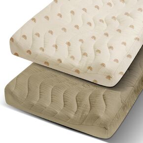 2 Pack Muslin Changing Pad Cover, Cotton Quilted Top Baby Changing Table Pad Covers, Soft Breathable Boho Changing Pad Sheets Fit for Standard Changing Pad 16" x 32" (Forest & Roman Green)