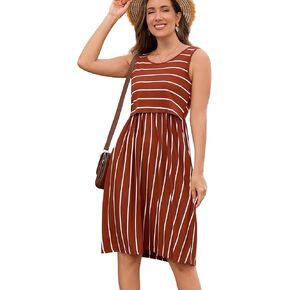 Women's Nursing Dress for Breastfeeding Dress Striped Sleeveless/Short Sleeve Postpartum Dress Nursing Friendly Dresses