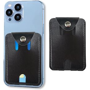 2 Pack Phone Card Holder for Back of Phone, Leather Phone Wallet Stick On, Credit Card Holder for Phone Case Compatible with iPhone, Android Phone - Luxurious Black