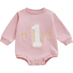 1st Birthday Outfit Girl Boy Baby First Birthday Sweatshirt Bubble Romper One Year Old Cake Smash Outfits