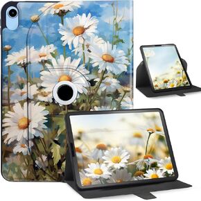 حافظة لجهاز iPad الجيل العاشر مقاس 10.9 بوصة - حامل ذكي مع وظيفة دوران 360 درجة، مشبك مغناطيسي، تنبيه/غفو تلقائي لجهاز iPad الجيل العاشر 2022، أبيض