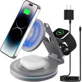 kytuwy 3 in 1 Charging Station for Apple Charger, Wireless Charger for Apple Multiple Devices, Portable Charging Stand for iPhone 15 14 13 12 Series Apple Watch Ultra 9 8 7 6 SE 5 4 3/AirPods Pro