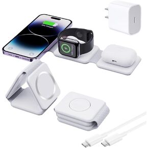 3-in-1 Wireless Charger for iPhone iWatch AirPods, Foldable Magnetic 18W Fast Charging Station for Multiple Apple Devices, Charging Stand for Travel and Desktop Use