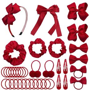 Pack of 37 School Uniform Hair Bow Accessories - Grosgrain Hair Clips Bow Headband Ribbon Alligator Ponytail Holder for Toddlers Teen Girls Uniform Party Prom Wedding(Navy Blue)