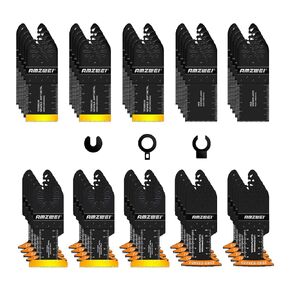 50PCS Titanium Oscillating Tool Blades, Curved Edge Oscillating Saw Blades for Metal, Wood, Plastic, Quick Release Multi Tool Blades Compatible with Dewalt Bosch Milwaukee Ryobi