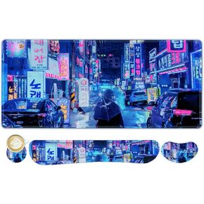 مجموعة لوحة ماوس كبيرة للألعاب، لوحة ماوس ممتدة 4 في 1، وسادة مكتب + وسادة مسند للمعصم للوحة المفاتيح + حصيرة ماوس مع دعم للمعصم + قاعدة، واقي حصيرة مكتب مقاوم للماء للمنزل والمكتب والكمبيوتر المحمول - زهرة ملونة in Kuwait