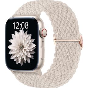 Stretchy Braided Solo Loop Straps Compatible with Apple Watch Bands for Women Men 40mm 44mm 45mm 41mm 42mm 38mm 49mm, Elastic Nylon Sport Wristband for iWatch Correa Series 9 8 7 6 5 4 3 2 SE