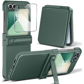 Coolwee for Z Flip 6 Case Hinge Protection, with Kickstand, (Built-in Screen Protector), Full Body Protection for Men Women Girls Foldable Hard Case for Samsung Flip 6 Case Forest Green
