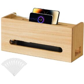 KIRIGEN Wood Cord Management Box Cable Organizer Box Cord Hide Power Strips,Electrical Plugs Desk Wires Station Protector for TV USB Hub System Computers,Power Cords,Phone Ghargers DXH-DBR