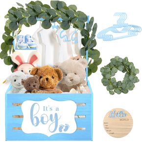 Wooden Baby Shower Crate Closet, It's a Girl Baby Gift Basket with Handle and Clothes Hanger Baby Storage Crate Hamper, Baby Shower Party Decor Newborn Baby Gifts ﻿