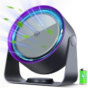 Nezylaf Rechargeable Desk Fan, 5-Speed Quiet Strong Airflow Battery Operated Table Fan with Touchscreen Digital Display. Portable USB Powered Fan for Office, Bedroom, Kitchen, Small Travel Camping