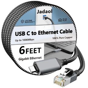 USB C to Ethernet Cable 10 FT, Driver-Free Type C to RJ45, Thunderbolt 3/4 Compatible, Plug & Play, Nylon Braided, 1Gbps Gigabit LAN for MacBook Pro/Air, iPhone 15 Pro/Max, Dell XPS, Galaxy S8-S23