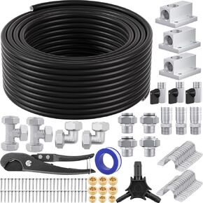 Compressed Air Piping System, 3/4 Inch x 200 FT Black HDPE Pipe,Aluminum Wall Outlet Blocks, Rapid Air Compressor System Accessories and Air Line Kit for Shop,Garage