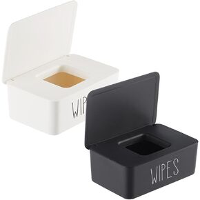 2 Pack Baby Wipes Dispenser for Bathroom Flushable Wipes Container Sleek Butt Wipes Holder Refillable Wipes Box Easy to Access,7.28" L x 4.80" W x 2.75" H (Black)