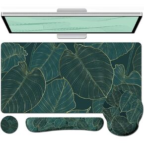 4 in 1 Mouse Pad and Keyboard Wrist Rest Set, Waterproof Desk Mat + Memory Foam Keyboard Pad + Mouse Pad with Wrist Rest + Coaster, Ergonomic Design Mousepad Set for Computer Office Table Decor, Beach