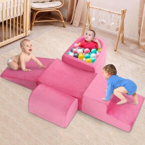 Soft Play Climbing Blocks for Toddlers,Baby Climb and Crawl Playset with Ball Pit,Foam Climbing Toys for Toddlers,Foam Climber for Indoor Crawling,Sliding and Playing (Grey)