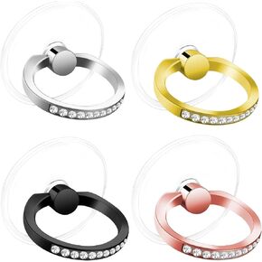 4 Pcs Diamond Cell Phone Ring Holder Stand Transparent Finger Grip Clear Phone Ring Grip Clear 360° Degree Rotation Kickstand Phone Rings for Back of Phone Compatible with Most of Phones