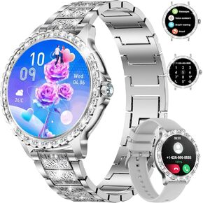 LIGE Smart Watch for Women(Answer/Make Calls),1.3"HD Diamonds Luxury Smartwatch for Android iPhone Phones,Fitness Trackers with 20+ Sport Modes/Heart Rate/IP68 Waterproof/SpO2/Sleep Monitor,Rose gold