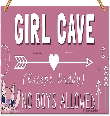Wall Decor Cute Room Decor Signs For Teen Girls Stitch Bedroom Decor Kids Room Door Sign Pink Wall Decorations Girl Cave No Boys Allowed Signs Cool Things For Your Room Signs Wood Sign 8 * 8 in in Saudi Arabia