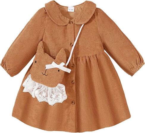Mioglrie Baby Girl Dress Toddler Girl Dress Fall Winter Long Sleeve Corduroy Princess Dresses Cute Satchel Playwear Outfits in Kuwait