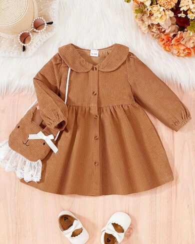 Mioglrie Baby Girl Dress Toddler Girl Dress Fall Winter Long Sleeve Corduroy Princess Dresses Cute Satchel Playwear Outfits in Kuwait