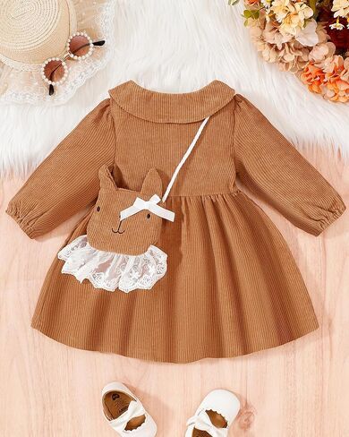 Mioglrie Baby Girl Dress Toddler Girl Dress Fall Winter Long Sleeve Corduroy Princess Dresses Cute Satchel Playwear Outfits in Kuwait