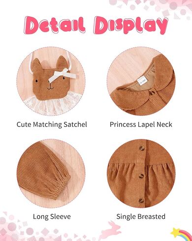 Mioglrie Baby Girl Dress Toddler Girl Dress Fall Winter Long Sleeve Corduroy Princess Dresses Cute Satchel Playwear Outfits in Kuwait