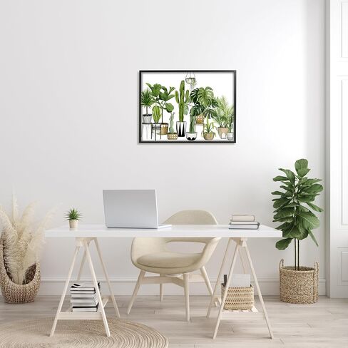Stupell Industries Boho Plant Scene with Cacti and Succulents in Geometric Pots Watercolor Framed Giclee Art Design by Grace Popp in Saudi Arabia