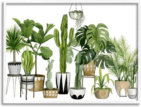 Stupell Industries Boho Plant Scene with Cacti and Succulents in Geometric Pots Watercolor Framed Giclee Art Design by Grace Popp in Saudi Arabia