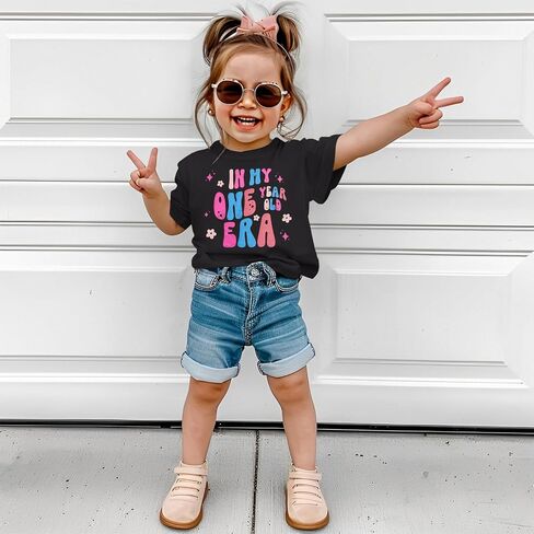 Baby Girls First Birthday Outfit 1st Birthday Shirt in My One Year Old Era Tshirt Bday Party Short Sleeve Tee Tops in Saudi Arabia
