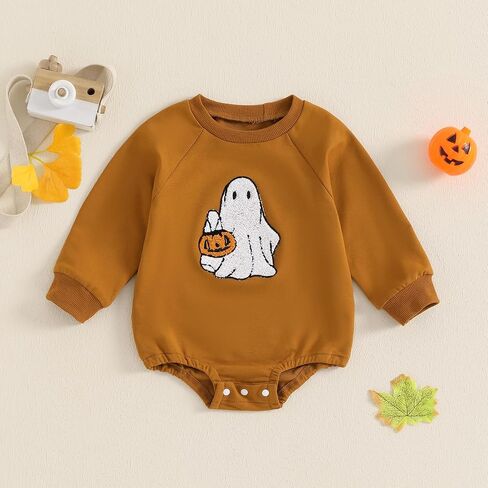 Newborn Halloween Baby Clothes Infant Girl Boy Letter Print Crew Neck Sweatshirt Romper Long Sleeve Jumpsuit in Saudi Arabia