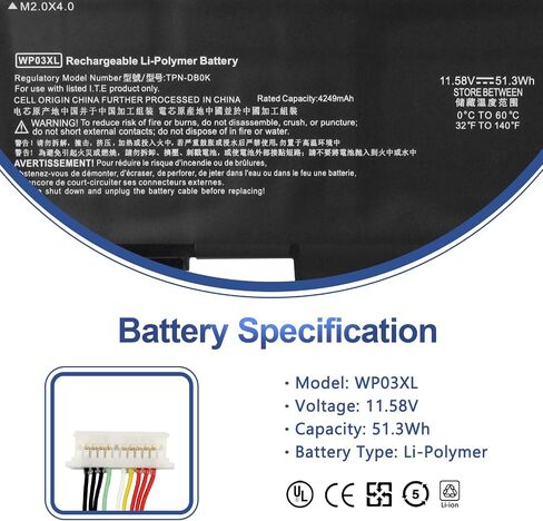 WP03XL Laptop Battery for HP Elitebook 830 840 845 860 865 1040 G9 G10 EliteBook X360 1040 G9 G10 Split X2 13-M00 13-M000 Series M73466-005 M64304-422 L78555-005 HSTNN-LB8W HSTNN-IB9Y 51.3Wh 4-Cell in Saudi Arabia