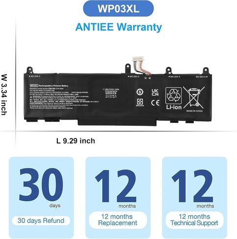 WP03XL Laptop Battery for HP Elitebook 830 840 845 860 865 1040 G9 G10 EliteBook X360 1040 G9 G10 Split X2 13-M00 13-M000 Series M73466-005 M64304-422 L78555-005 HSTNN-LB8W HSTNN-IB9Y 51.3Wh 4-Cell in Saudi Arabia