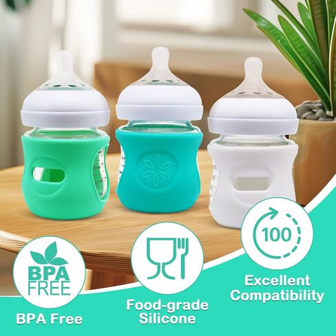 Silicone Sleeve for Avent Natural Glass Baby Bottles 4 oz, Set of 3 Anti-Breakage Glass Baby Bottle Cover Mixed Color Silicone Bottle Sleeve in Saudi Arabia