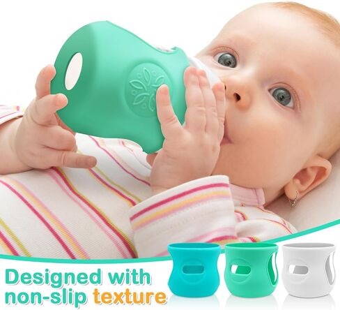 Silicone Sleeve for Avent Natural Glass Baby Bottles 4 oz, Set of 3 Anti-Breakage Glass Baby Bottle Cover Mixed Color Silicone Bottle Sleeve in Saudi Arabia