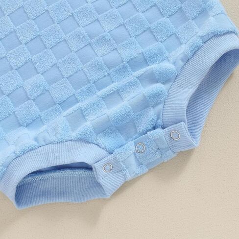 ملابس أطفال محايدة بأكمام قصيرة ورقبة دائرية على شكل شطرنج رومبير فقاعات غامض لحديثي الولادة صبي فتاة قطعة واحدة ملابس صيفية in Kuwait