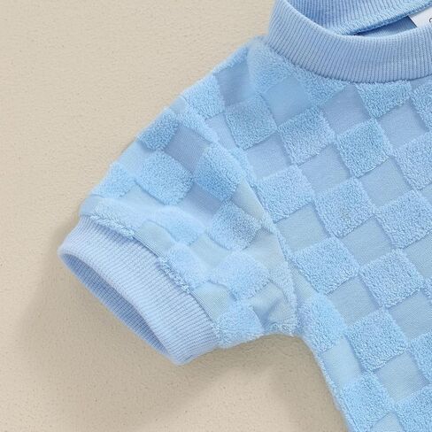 ملابس أطفال محايدة بأكمام قصيرة ورقبة دائرية على شكل شطرنج رومبير فقاعات غامض لحديثي الولادة صبي فتاة قطعة واحدة ملابس صيفية in Kuwait