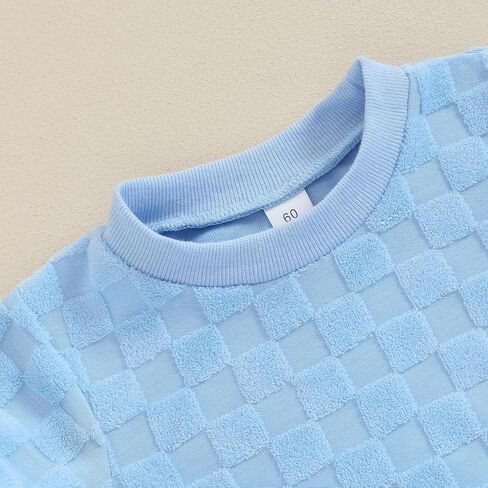 ملابس أطفال محايدة بأكمام قصيرة ورقبة دائرية على شكل شطرنج رومبير فقاعات غامض لحديثي الولادة صبي فتاة قطعة واحدة ملابس صيفية in Kuwait