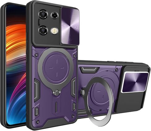 Ysnzaq Armor Case for Infinix Note 40 Pro (Not 40), Lens Sliding Phone Cover with Magnetic Coil Bracket for Infinix Note 40 Pro CQ Black in Kuwait