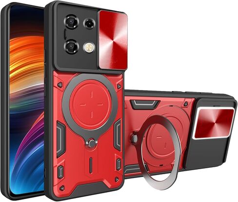 Ysnzaq Armor Case for Infinix Note 40 Pro (Not 40), Lens Sliding Phone Cover with Magnetic Coil Bracket for Infinix Note 40 Pro CQ Black in Kuwait