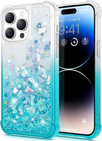 14 Pro Glitter Case Compatible with iPhone 14 Pro 5G, Full Body Glitter Bling Flowing Liquid Floating Gradient Cases, Soft TPU Bumper Shockproof Protective Cover (Rose) in Saudi Arabia