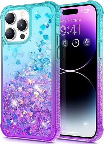 14 Pro Glitter Case Compatible with iPhone 14 Pro 5G, Full Body Glitter Bling Flowing Liquid Floating Gradient Cases, Soft TPU Bumper Shockproof Protective Cover (Rose) in Saudi Arabia