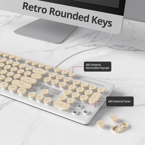Full Size Blue Typewriter Keyboard,104-Key Retro Punk Keyboard Round keycap with LED Blue Backlight,Silent Keyboard Wired USB, Compatible with PC/Laptop/Computer Keyboard(V300/Blue) in Saudi Arabia