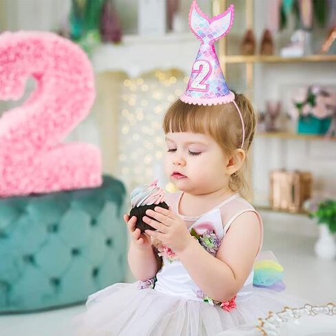 Baby Girls First Birthday Hat 1st Mermaid Tail Birthday Crown Princess Birthday Party Supplies in Saudi Arabia